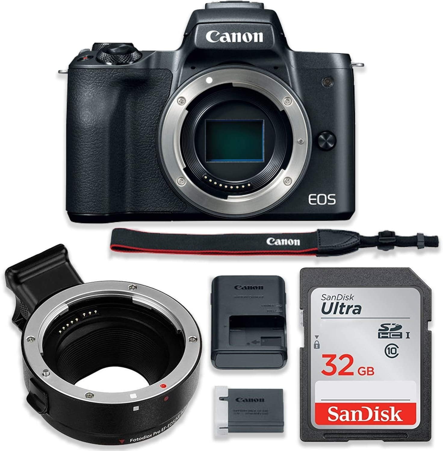 Canon EOS M50 Mirrorless Digital Camera (Black) Body Only Kit with Auto