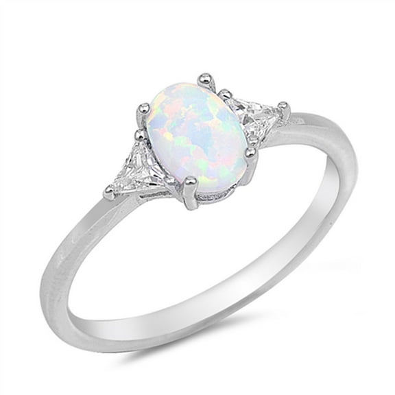CHOOSE YOUR COLOR Elegant Clear CZ White Simulated Opal Wedding Ring .925 Sterling Silver Female Size 10