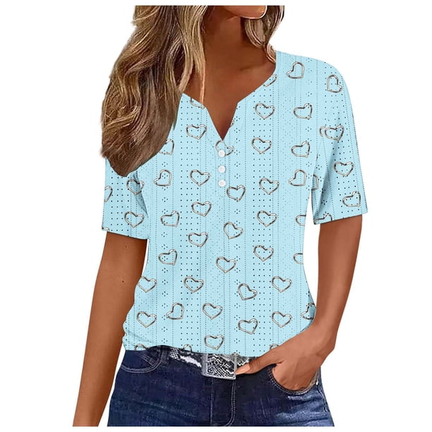 Camisetas Casuales de Mujer con Cuello en V Camiseta de Color Sólido, Manga Corta Casual Top para el Uso Diario