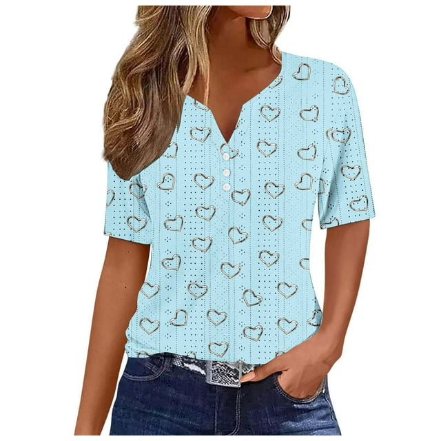 Camisetas Casuales de Mujer con Cuello en V Camiseta de Color Sólido, Manga Corta Casual Top para el Uso Diario