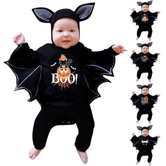 Shadoumai My First Halloween Outfit Newborn Baby Boy Girl Pumpkin Cosplay Clothes Infant Bat Clothes Hoodie Romper Playsuit Jumpsuits