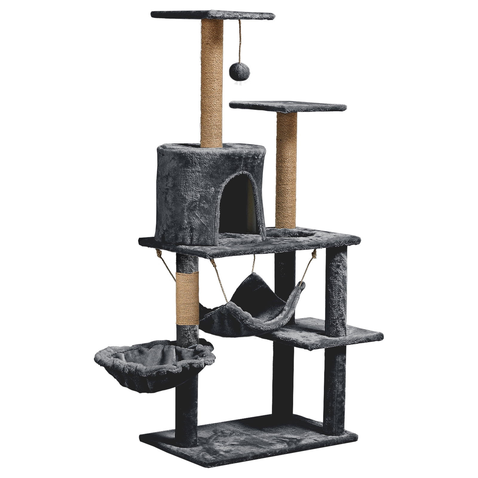 ZephyPaws Cat Tree Tower 54" Multi-Level Cat Condo with 3 Scratching Posts for indoor Small Cats, Gray