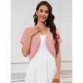 thumbnail image 3 of DEMOTIME Women's Short Sleeve Bolero Shrugs Open Front Lightweight Cropped Cardigan Pink XL, 3 of 6