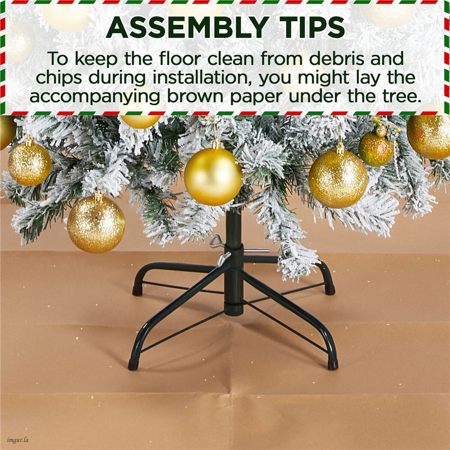 Alden Design 4.5FT Pre-lit Flocked Artificial Christmas Tree with Foldable Stand,Decorative Tree with Warm Lights,Green&White