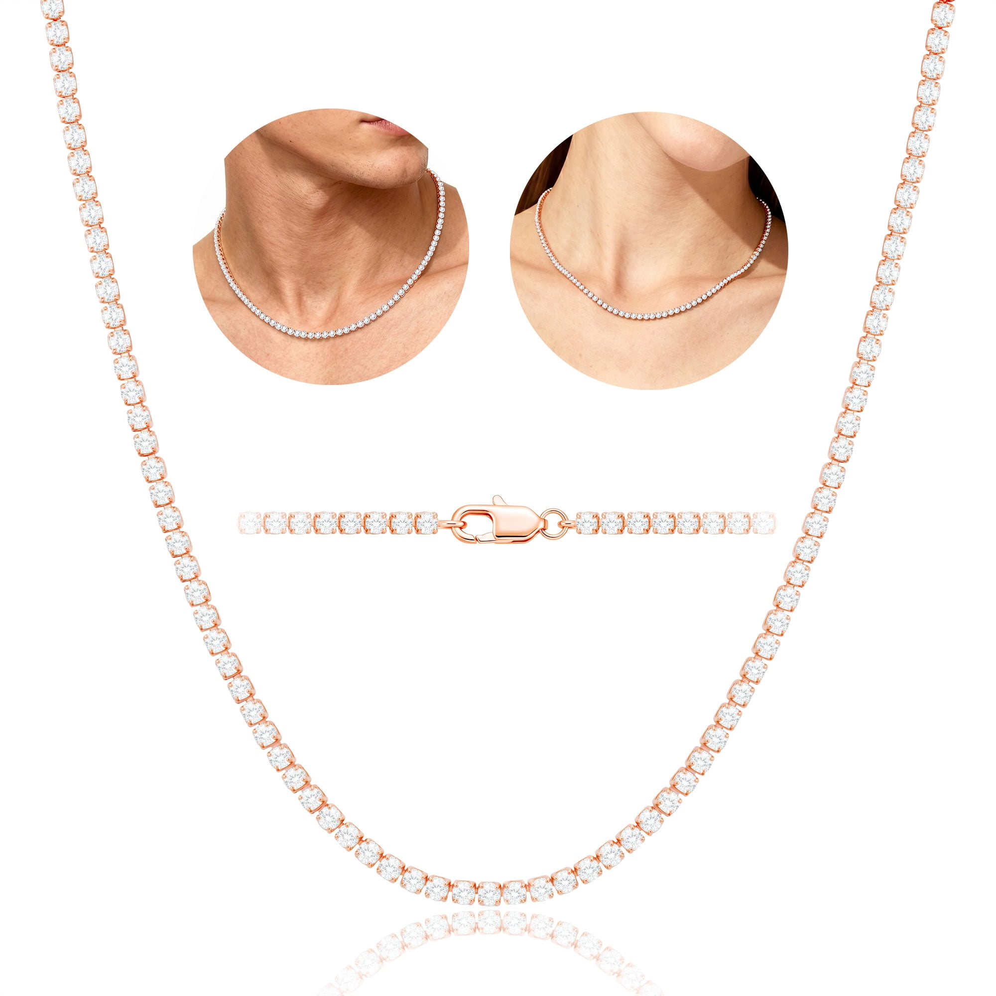 APSVO 18K Rose Gold Plated Tennis Necklaces for Women CZ Chain Prom Wedding Birthday Mothers Day Jewelry Gifts Teen Adults Mom Female Daughter Girlfriend Wife Age Ideas 1.5/2mm