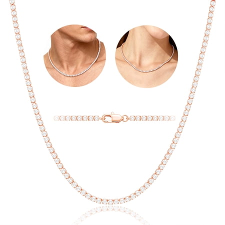 APSVO 18K Rose Gold Plated Tennis Necklaces for Women CZ Chain Prom Wedding Birthday Mothers Day Jewelry Gifts Teen Adults Mom Female Daughter Girlfriend Wife Age Ideas 1.5/2mm