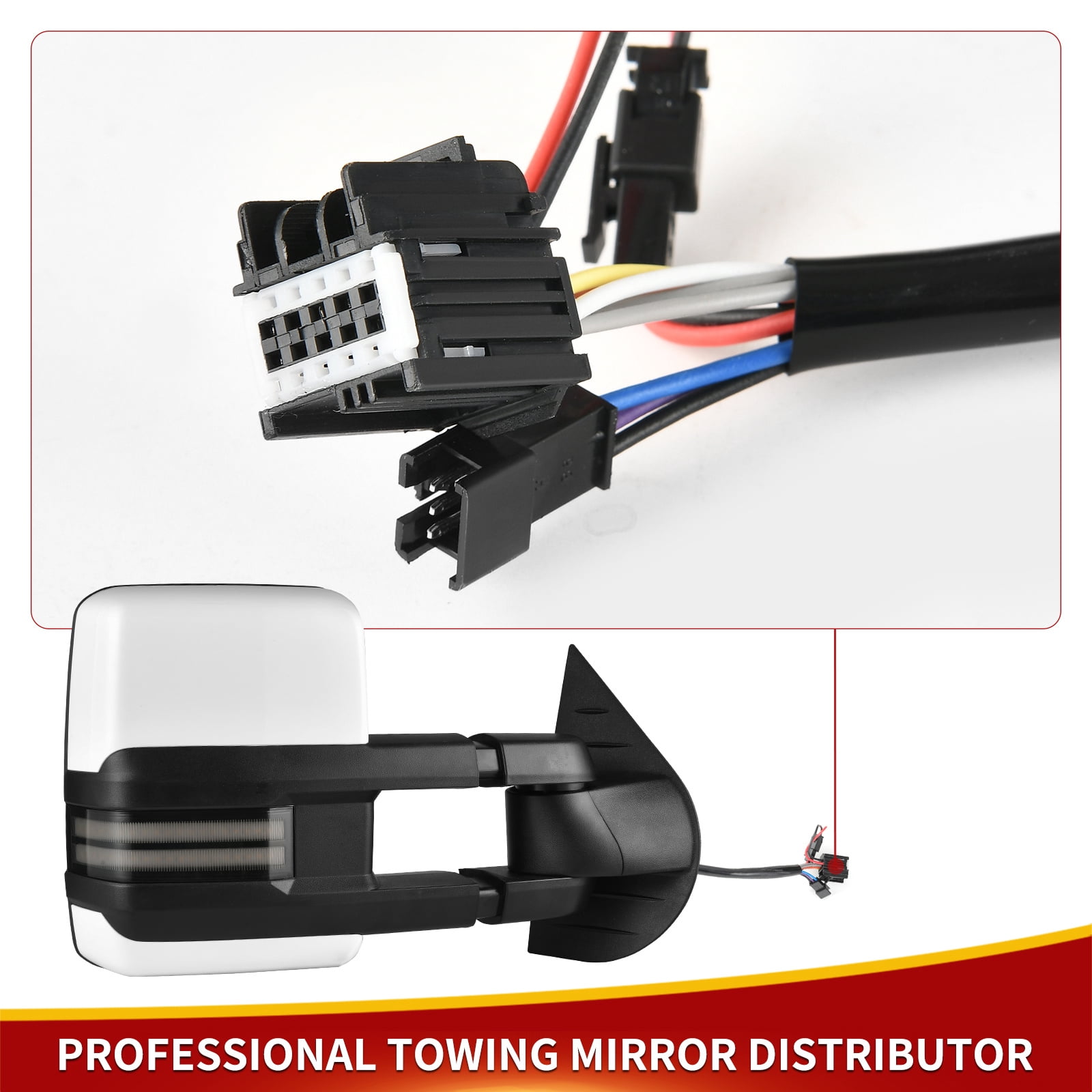 LEDKINGDOMUS Power Heated Towing Mirrors for 2007-2014 Chevy Silverado/GMC Sierra 1500/2500HD/3500HD, Avalanche, Suburban, Tahoe, Yukon XL, Manual Telescoping & Folding, Plug and Play  White