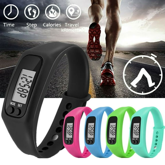 Anvazise Sport Running Silicone Pedometer Calorie Step Counter Digital Watch Bracelet Black