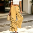 thumbnail image 6 of Botanical Floral Ruffle Hem Wide Leg Pants - High Waisted Palazzo Trousers with Pockets, Flowy Drawstring Casual Lounge Pants for Women Yellow XXL, 6 of 7