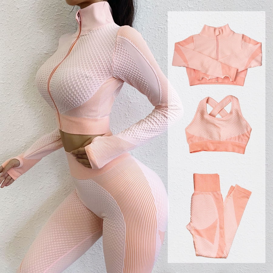 Yoga 3pcs Set Gym Workout Clothes Crop 