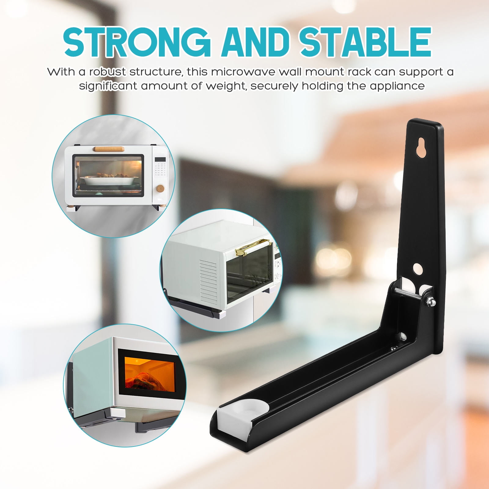 Masteelf 1 Pair Wall Mount Microwave Stand Universal Extendable Heavy Duty Microwave Oven Rack Kitchen Countertop Space Saver