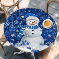 thumbnail image 2 of Navy Blue Christmas Round Tablecloth, Fitted Table Cover with Elastic for 36"-44" Round Tables, Snowman Xmas Snowflake Ball Winter Table Cloth Outdoor Indoor Dinning Party Waterproof Tablecloths, 2 of 7