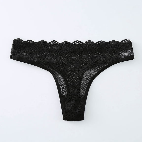 HongQid Seamless Thongs for Women Breathable Lace Underwear No Show Ladies Thong Stretch G-String Panties Black S