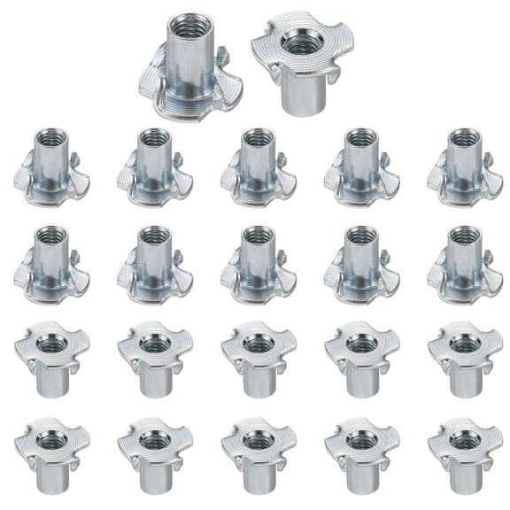 M6x14mm T-Nuts 4 Pronged 0.69" x 0.55" Tee Nut Carbon Steel Fully Thread 100packs