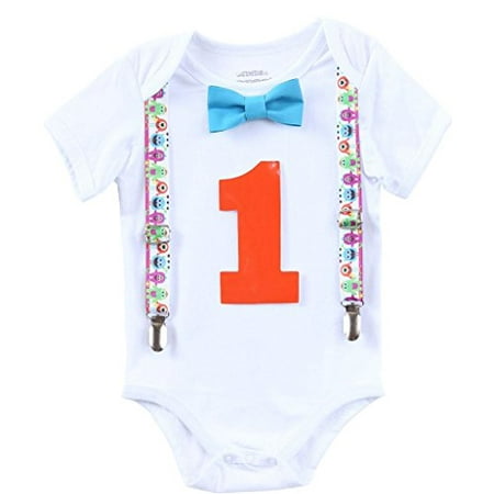 Noah's Boytique Monster Theme First Birthday Party Cake Smash Outfit Blue Bow Orange Number One 18-24 Months