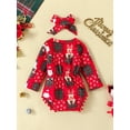 thumbnail image 3 of Gureui Toddler Infant Baby Girls Christmas Outfits, Long Sleeve Elastic Waist Romper + Headband 2Pcs Clothes Set, 3 of 8
