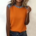 thumbnail image 2 of Sahpxhe Women's Waffle Knit Tank Tops with Denim-Like Trim Crew Neck Sleeveless Color Block Casual Summer Blouse Orange XXL, 2 of 7