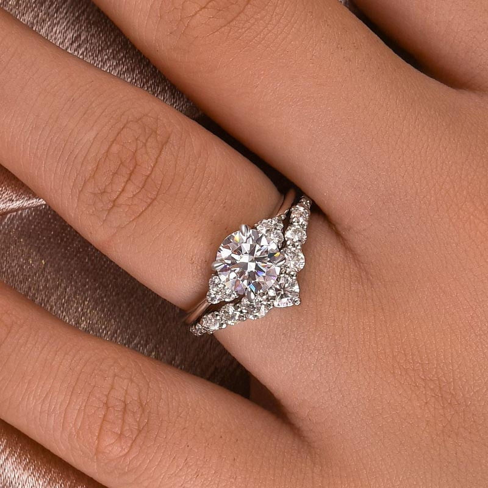 Veda Jewel 2.3 Ct Round Cut Diamond Engagement Wedding Bridal Ring Set for Women – 14K White Gold Plated Ring with Chevron Anniversary Band – Elegant Solitaire and Side Stone Style