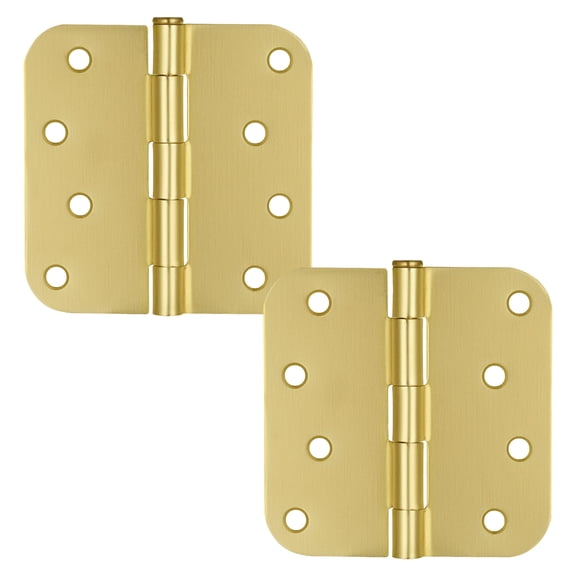 Satin Brass Steel Plain Bearing Door Hinge with Removable Pin, 4 x 4 in. 5/8 in. Radius, 2-Pack