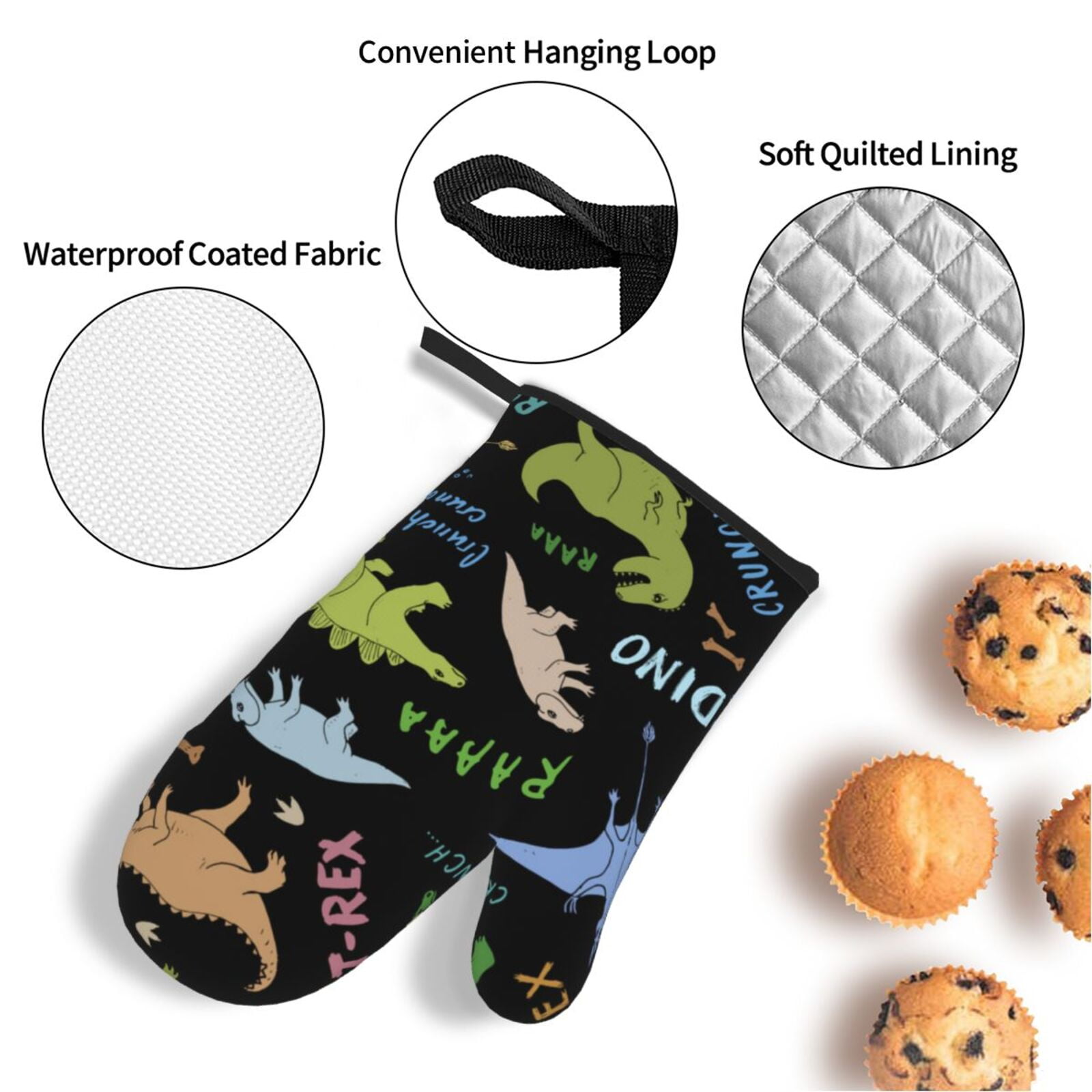 Dino Pattern Cute Cartoon 4Pcs Oven Mitts and Pot Holders Sets Oven Kitchen Gloves Hot Pads for Cooking BBQ Baking Grilling