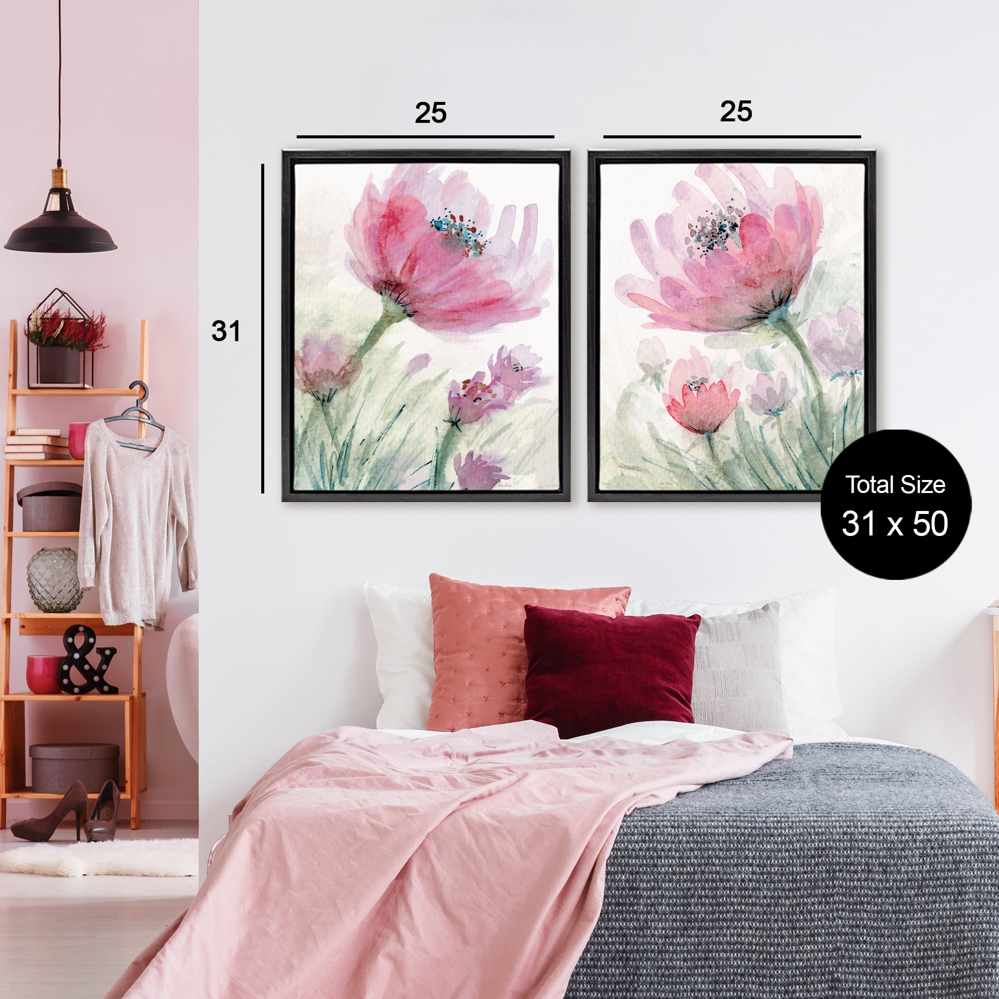 Stupell Industries Speckled Flower Stamens 2 Piece Black Framed Floater Canvas Set, design by Patti Bishop