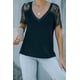 thumbnail image 2 of ABPHQTO Camiseta con escote en V profundo de encaje lateral dulce negro para mujer, 2 of 5