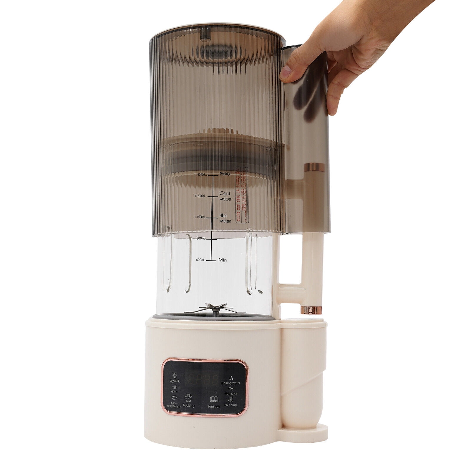 Quiet Soy Milk Maker Machine - 48dB 1000ML Capacity for Homemade Soy Milk & Juice - with LCD Display & Ceramic Plate (White)