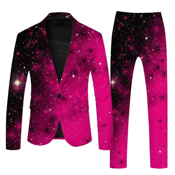 Mens Carnival 3D Digital Printed Suit Set Polyester Light Business Jacket Trousers for Outdoor Fashion