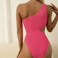 thumbnail image 4 of Women's Cutout Pink One Piece Swimsuit One Shoulder Swimwear Ribbed Monokini Bathing Suits, 4 of 7