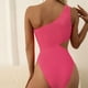 thumbnail image 4 of Traje de baño de una pieza rosa recortado para mujer Traje de baño de un hombro Trajes de baño Monokini acanalados, 4 of 7