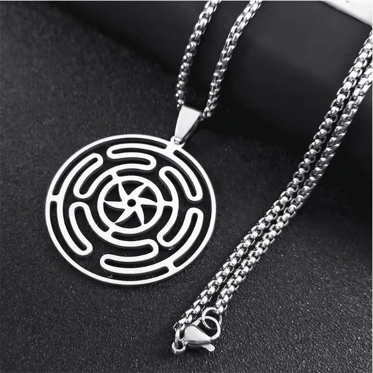 Hekate Wheel 14K White Gold Necklace Pendant Strophalos Hecate Magic Symbol Logo Charm PIN colier femme Jewelry