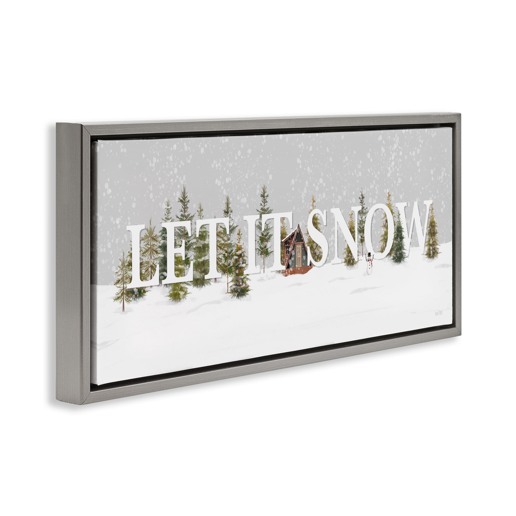 Stupell Industries Let It Snow Scene Holiday Painting Gray Floater Framed Art Print Wall Art, 31 x 14