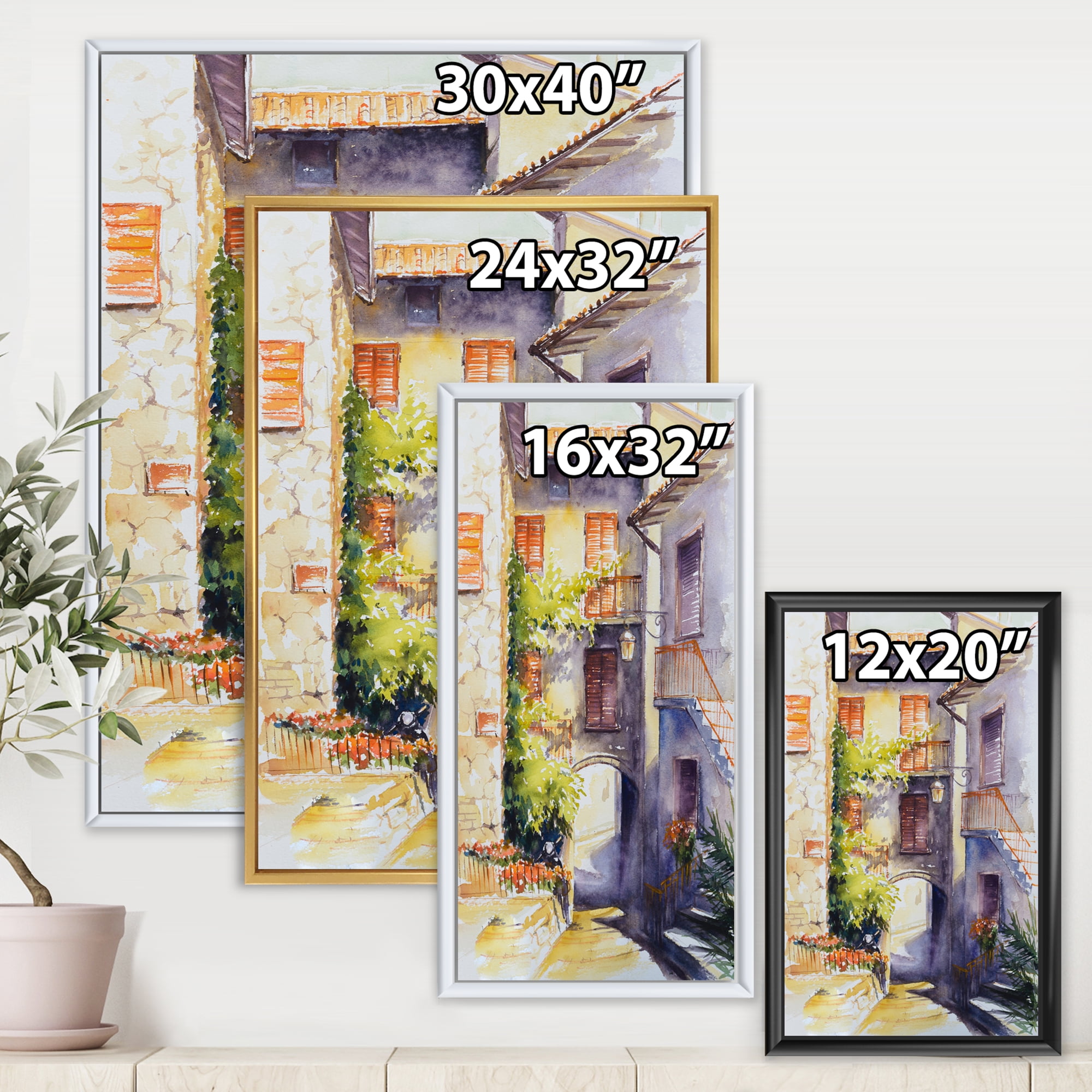 Designart 'Idyllic and Rustic Italian VIllage' Country Framed Canvas Wall Art Print