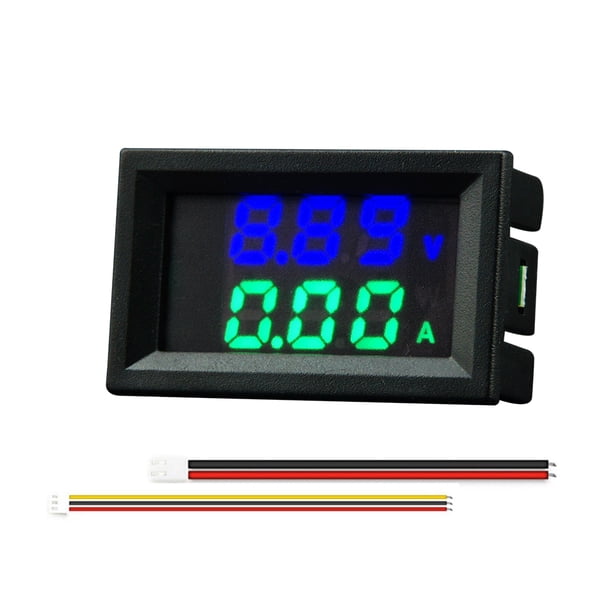 Hugtrwg DC0-100V Amp Volt Gauge Dual LED Medidor corriente voltaje digital (Azul Verde 10A)