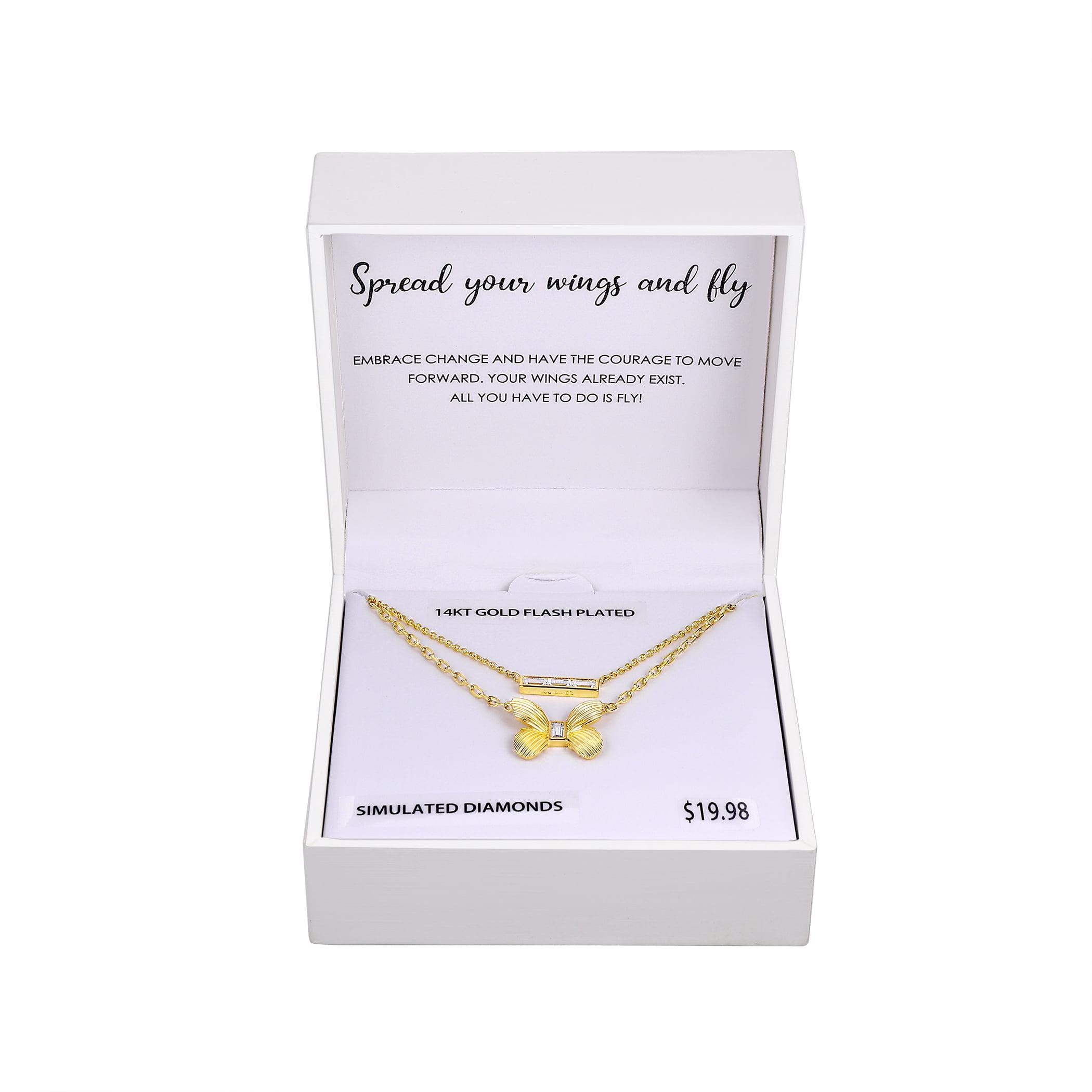 14KT Gold Flash Plated Double Necklace Set with Simulated Diamonds Adult