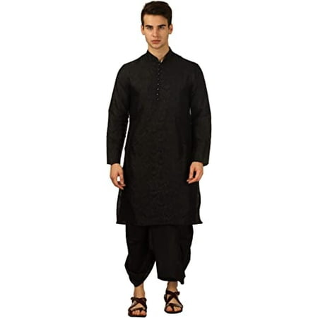 

Devyom Men s Silk Blend Dhoti Kurta Set (42 Black)
