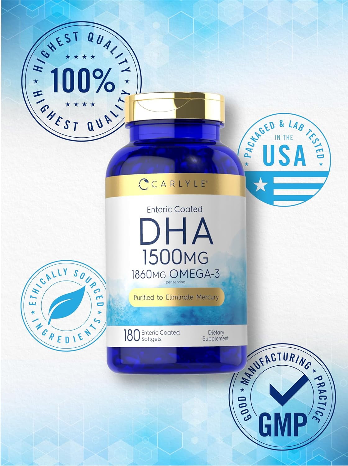 DHA Supplement 1500mg | 180 Softgels | by Carlyle