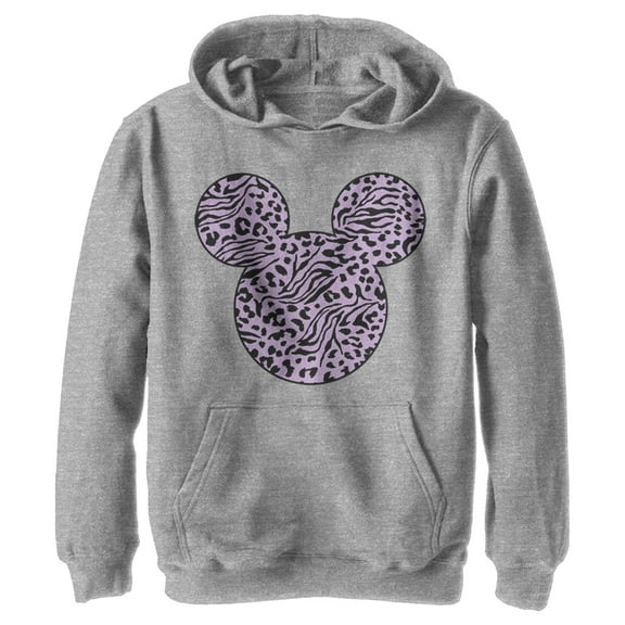 Boy's Mickey & Friends Mickey Mouse Animal Print Silhouette  Pull Over Hoodie Athletic Heather Large