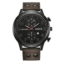 DESIGNICE Men's Watch Fashion Men Sports Date Analog Quartz Leather Stainless Steel Wrist Watch