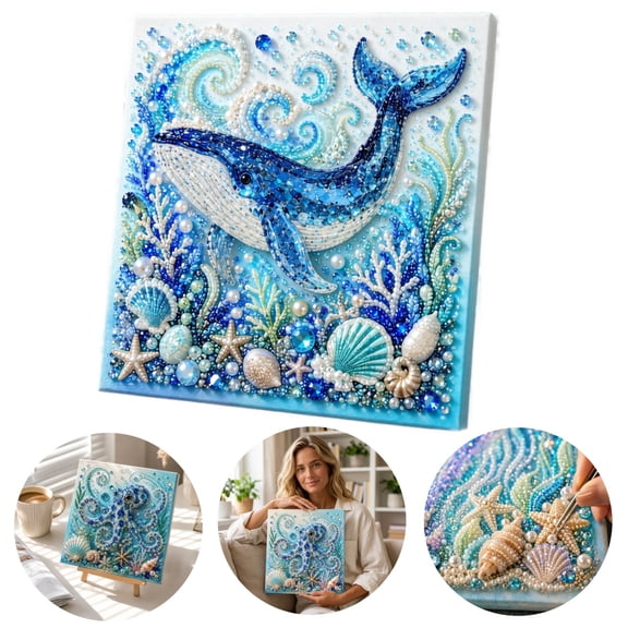 Ocean Theme Pearl Art DIY Kit, Diamond Art Kits for Adults, Ocean Diamond Art for Adults & Beginners, Sparkling Coastal Wall Decor