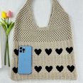 thumbnail image 6 of Yucurem Women Crochet Tote Handbag Heart Pattern Ladies Daily Handbag (Khaki Black) Fashion shoulder bag (C), 6 of 6