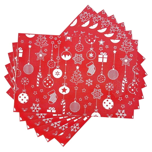 Christmas Placemats, Vinyl Woven Place Mats for Kitchen Table Indoor/Outdoor, Washable Wipeable Dining Placemats Set of 6, 12x18 Inch