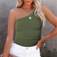 thumbnail image 2 of Camiseta sin mangas para mujer, chaleco sin mangas de verano de color puro con estilo de punto acanalado de corte delgado con un solo hombro, 2 of 7