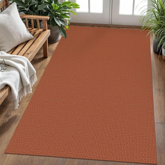 Washable Braided Area Rug 4x6 ft, Non-Slip Rubber Backed, Woven Cotton Indoor/Outdoor Rug for Living Room, Kitchen, Entryway, Bedroom & Dining, Orange & Tan