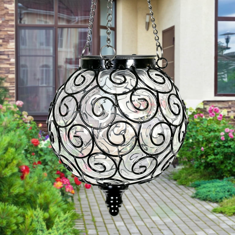 Exhart Solar Round Glass and Metal Hanging Lantern with 15 LED Fairy Firefly String Lights, 7 by 21 inches, Clear Exhart Solar Round Glass and Metal Hanging Lantern with 15 LED Fairy Firefly String Lights, 7 by 21 inches, Clear