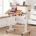 thumbnail image 7 of SOGES Mobile Standing Adjustable Height Portable Desk with Cup Holder and Hooks, Oak-update, 7 of 7