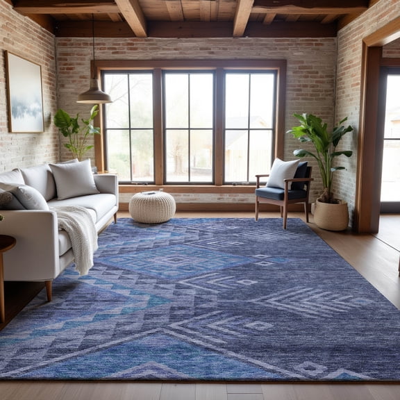 Addison Rugs Mayfield Premium Machine Washable Transitional Global Navy Rectangle Rug, 9' x 12'