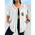 thumbnail image 7 of Evdexr Usa 250th Anniversary Jerseys Womens Short Sleeve Usa Flag 4th Of July Jersey Shirts Red Blue and White Plus Size Usa Flag Baseball Blouses L, 7 of 7