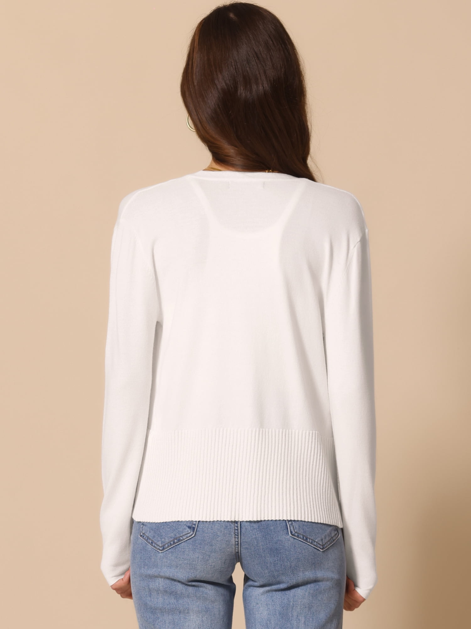 DARING DIVA Women's Open Front Long Sleeve Knit Cropped Cardigan XL White
