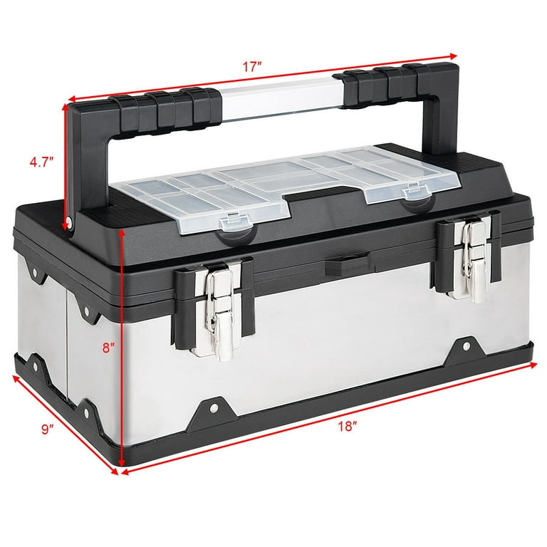 Costway 18 Inch Tool Box Stainless Steel and Plastic Portable
